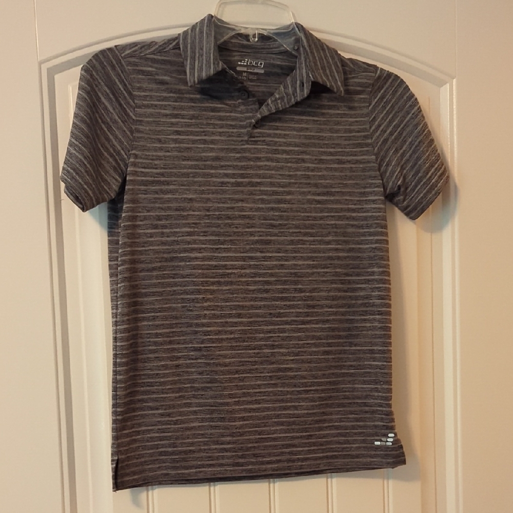 BCG Dark Gray Striped Polo Shirt